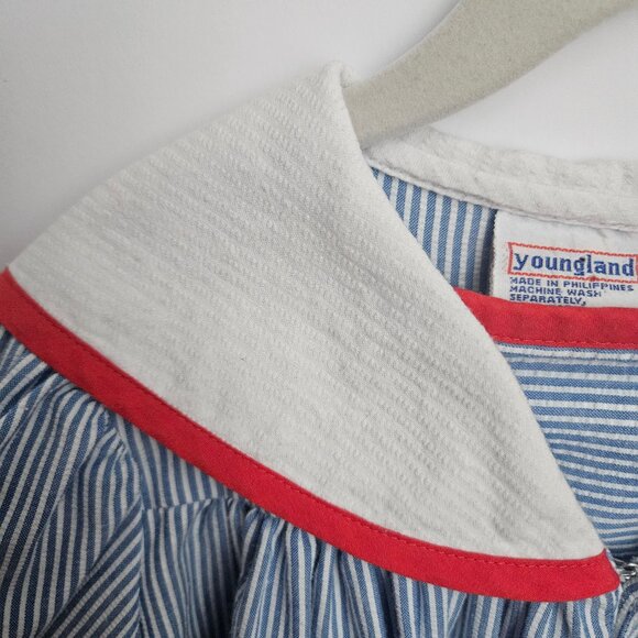VTG Youngland Nautical Sailor Seersucker Dress Blue & White with Red Trim - Picture 4 of 15